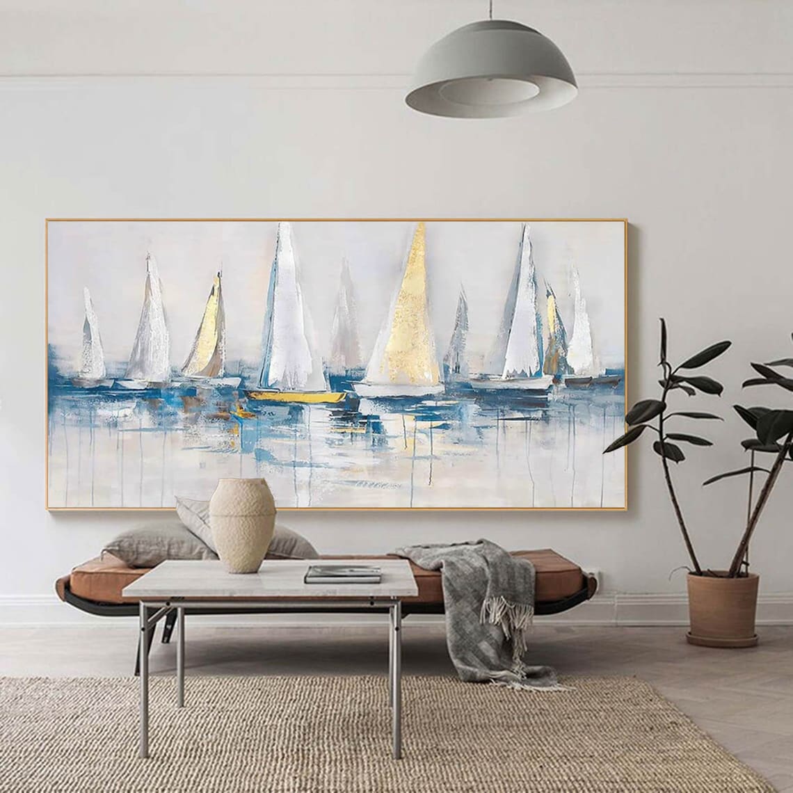 Sailboat Party Harbor Landscape, Oil Painting Art Print - Image 2