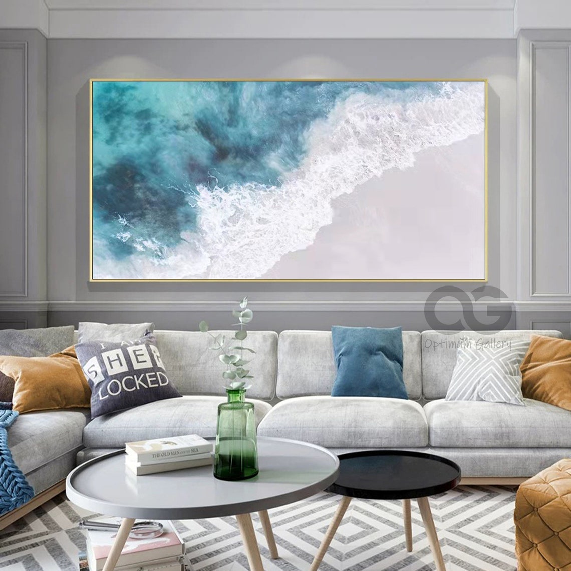 Aerial Turquoise Ocean Wave Crashing White Foam Panoramic Beach Poster - Image 5