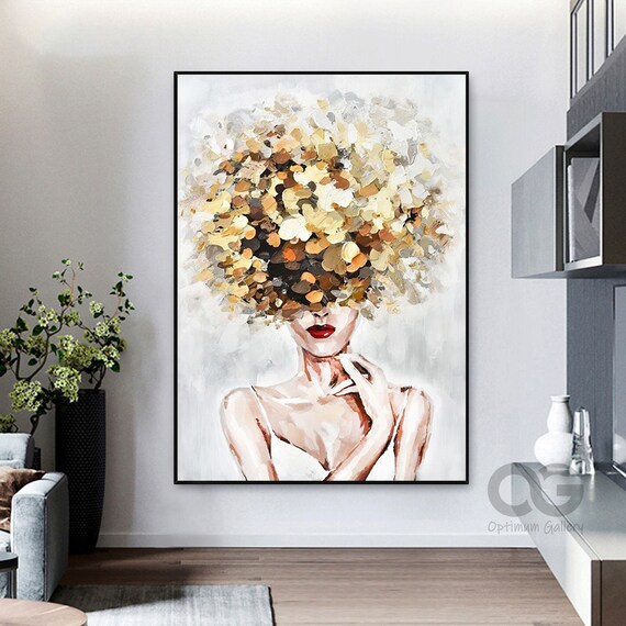 Golden Floral Hair Woman Portrait Red Lips Elegant Abstract Lady Poster