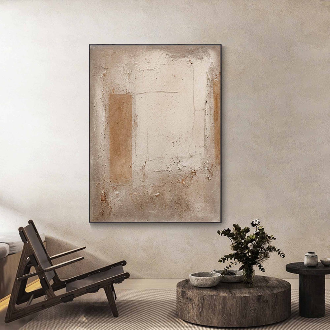 Beige Geometric Abstract Brown Block Column Wabi Sabi Texture Poster - Image 4