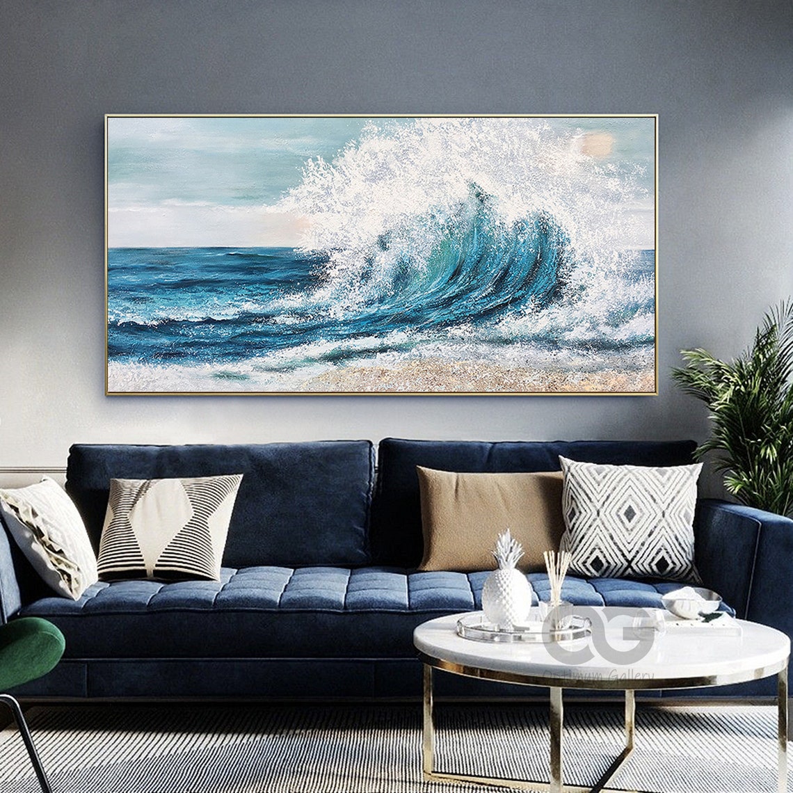 Panoramic Turquoise Wave Crashing White Spray Blue Ocean Art Poster - Image 3