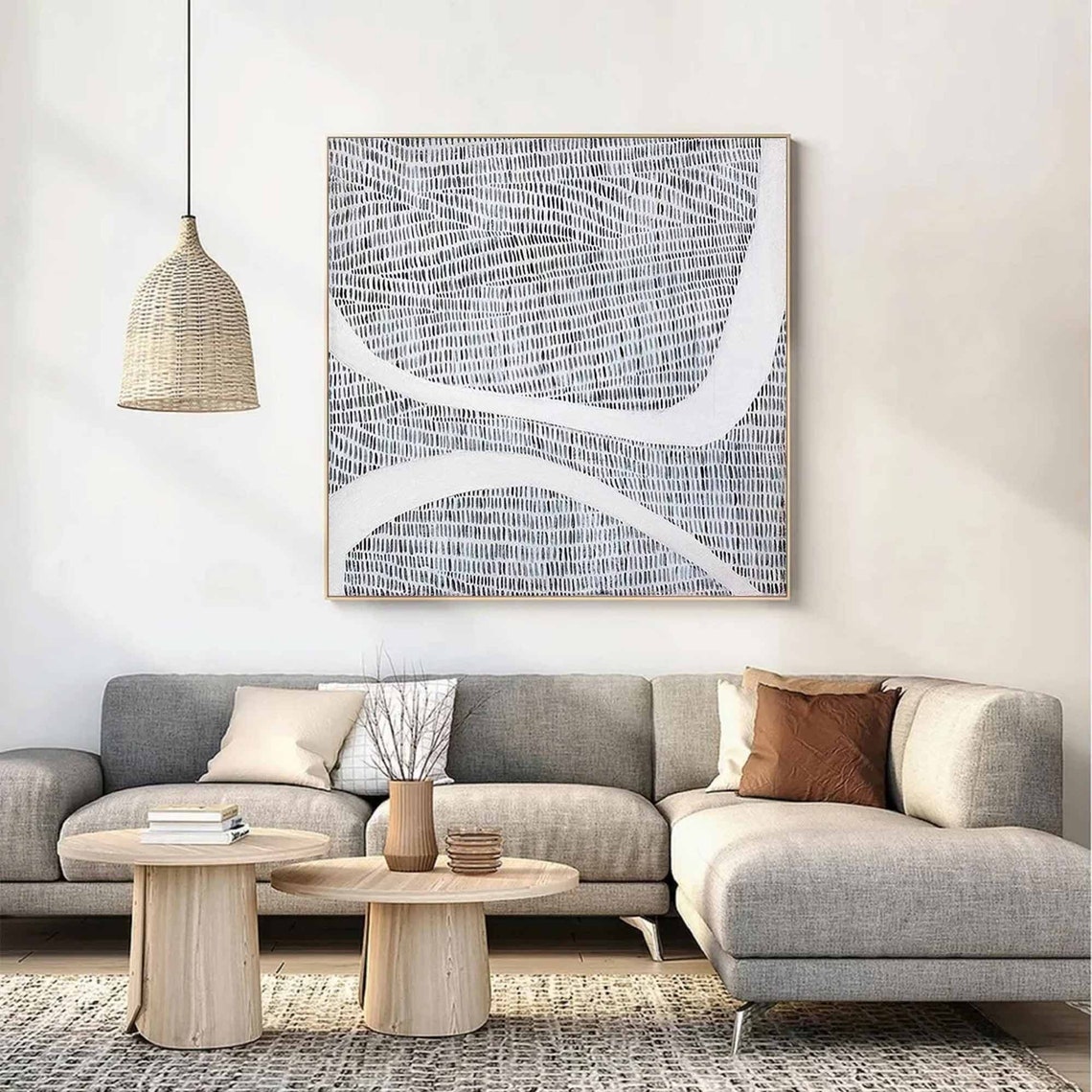 Black White Wavy Hatch Mark Abstract White Curve Modern Graphic Poster - Image 2