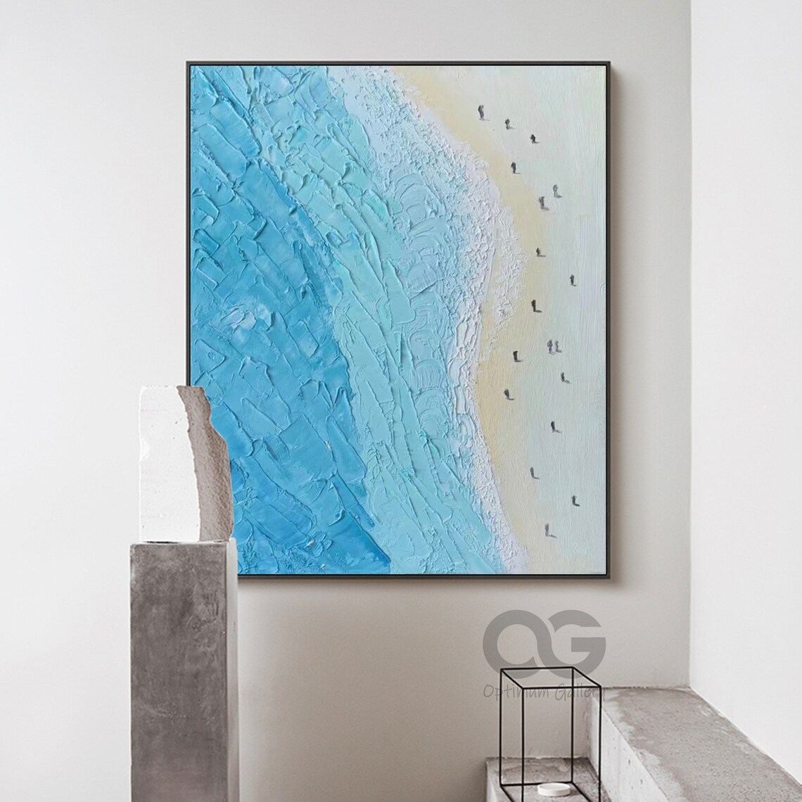 Bright Blue Sea White Sandy Beach Walkers Aerial Textured View Poster - Image 4