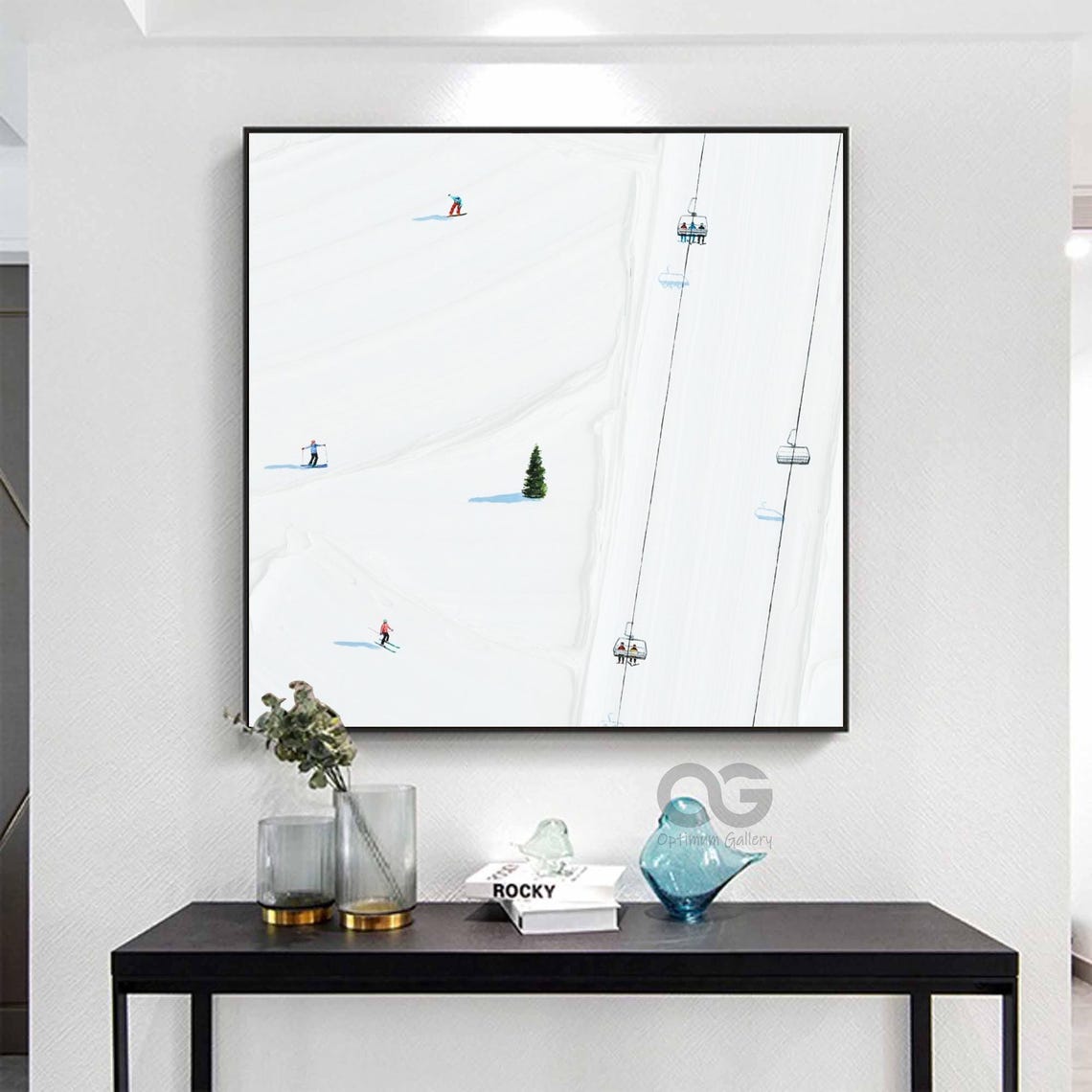 Aerial Ski Slope Lone Pine Ski Lift Gondolas Minimal Winter Poster