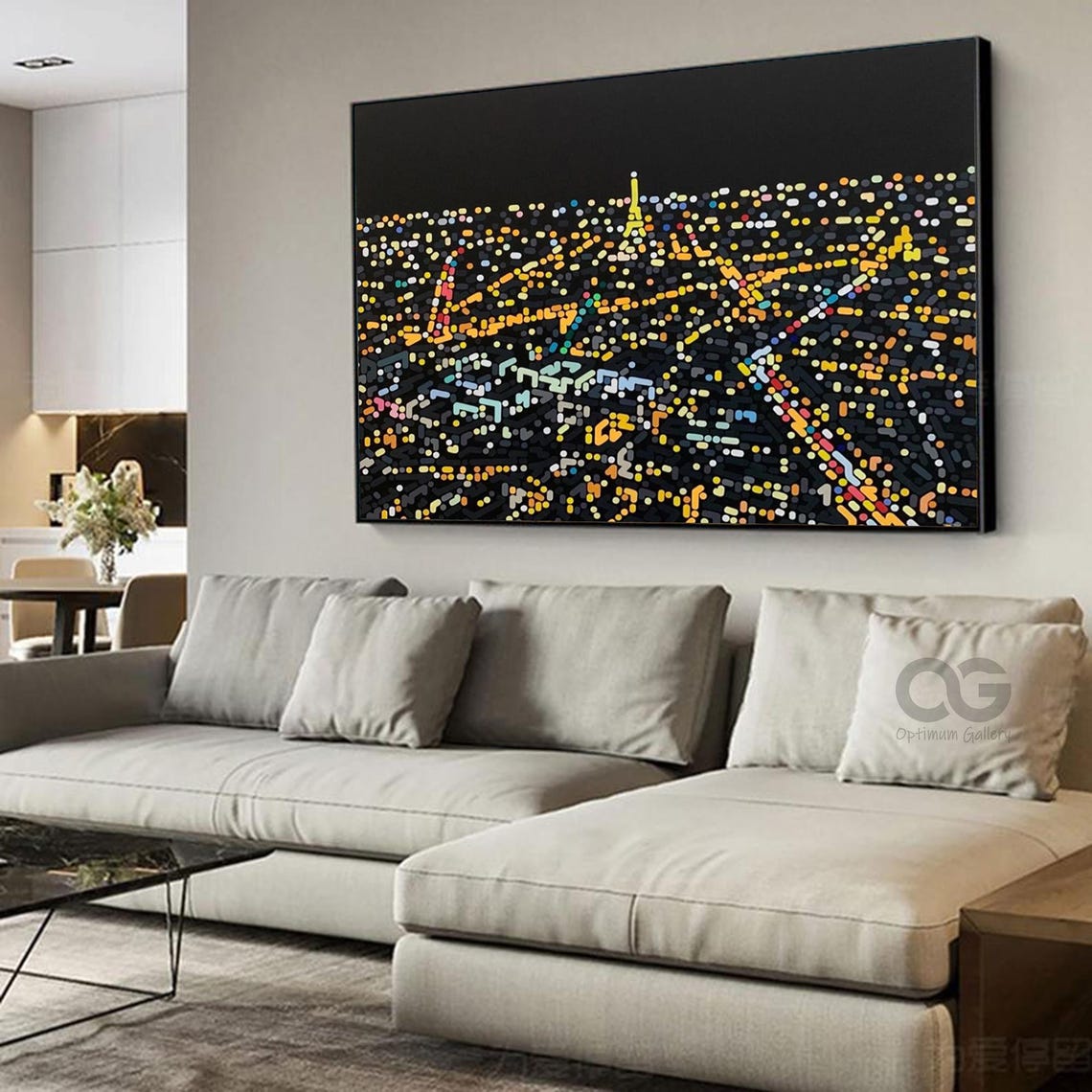 Paris Night Aerial Eiffel Tower Golden Lights Dotted Cityscape Poster - Image 2