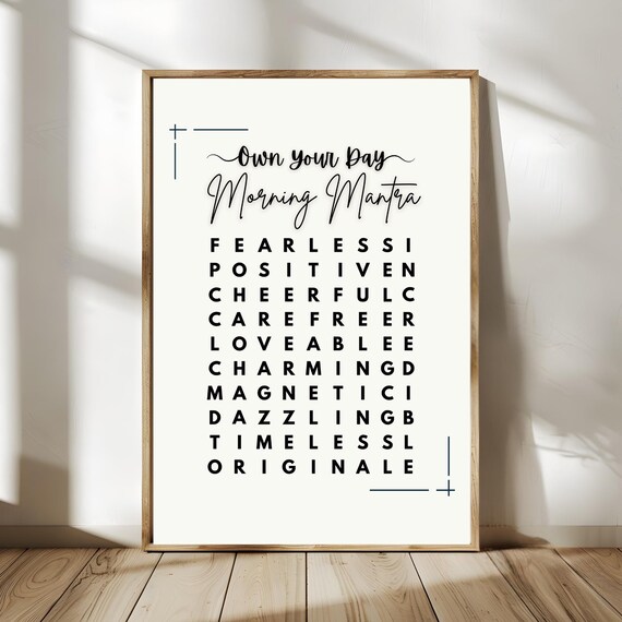 Own Your Day Morning Mantra Word Search Daily Affirmation Wall Poster