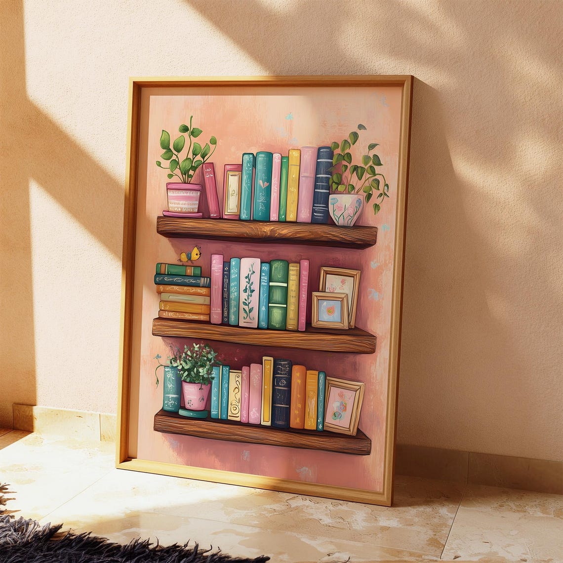 Pastel Pink Bookshelf Cozy Reading Nook Book Lover Wall Poster - Image 4