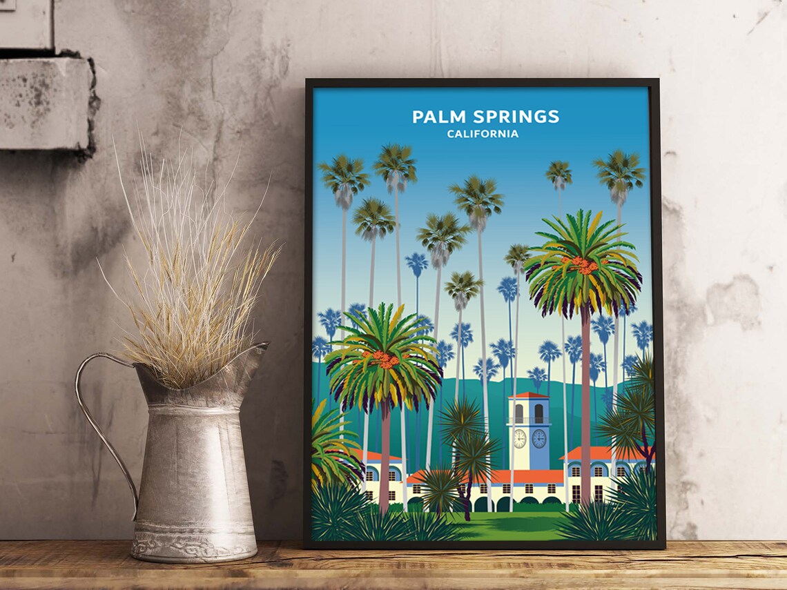 Palm Springs California Palm Trees and Clock Tower Travel Poster - Image 2