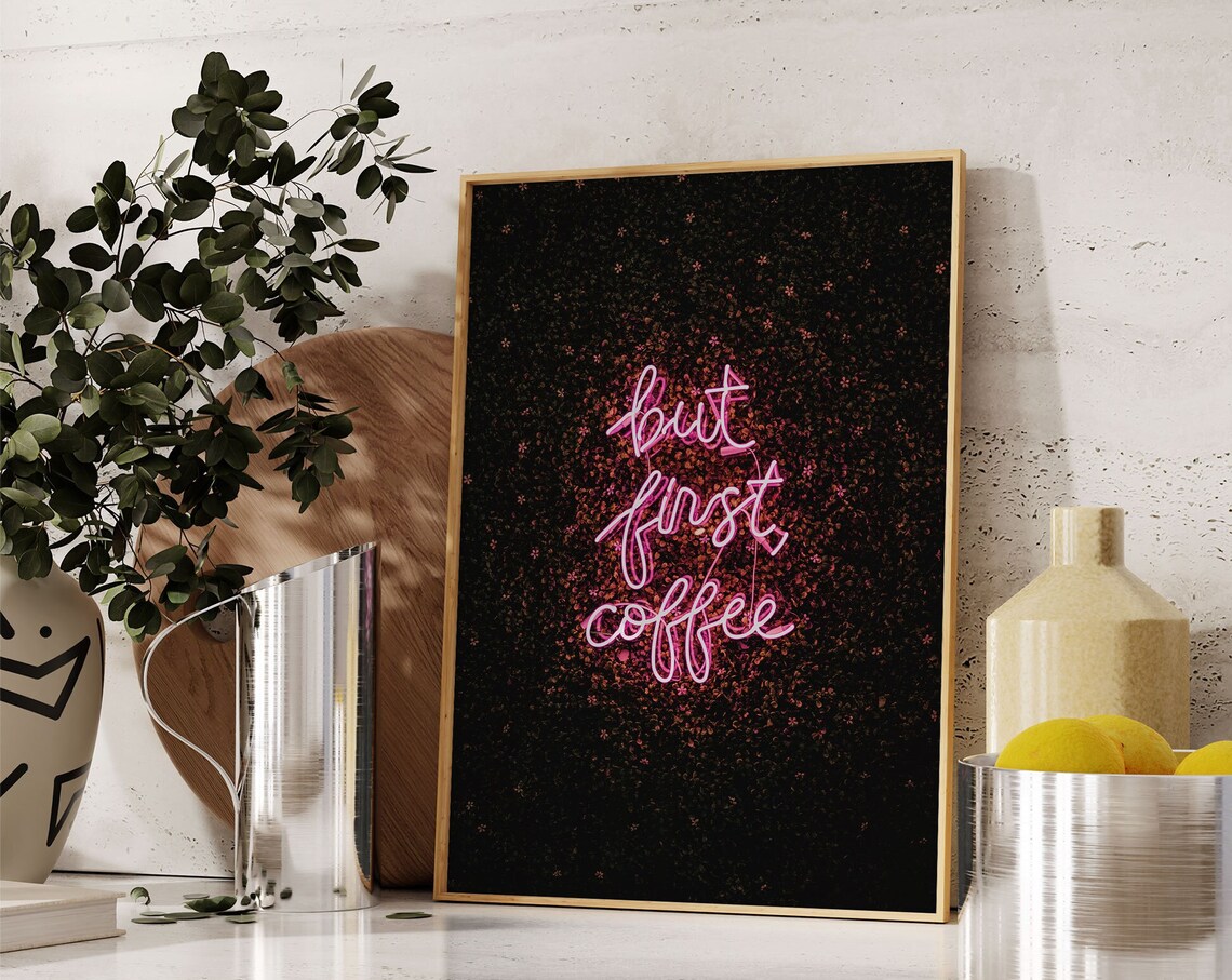 But First Coffee Quote Art Print, Pink Neon Sign - Image 3