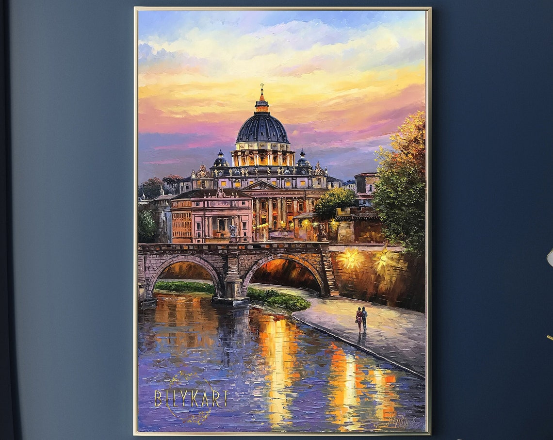 Rome Italy Oil Painting Original Evening In Rome Painting Italian Artwork Rome Wall Art Italian Landscape Painting Framed Painting On - Image 3