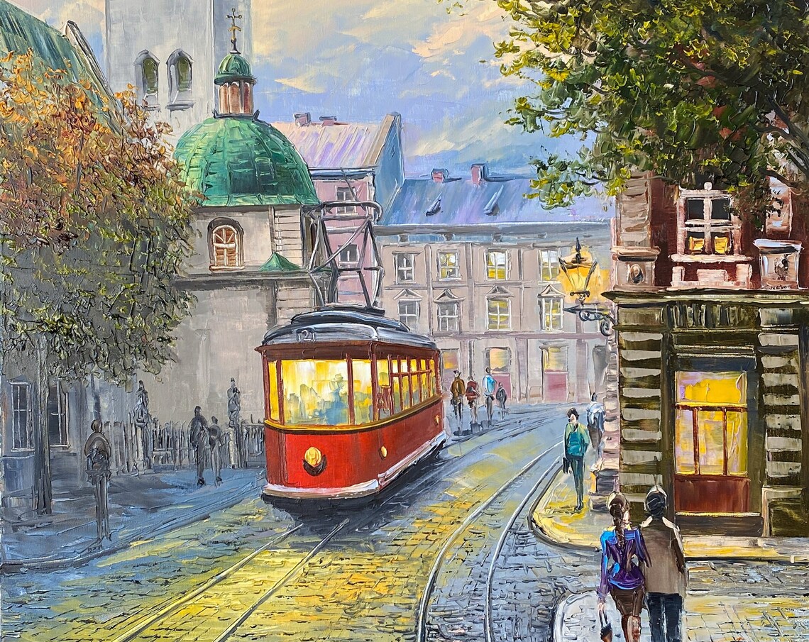 Lviv Old Town Oil Painting, European Cityscape Art Print - Image 3