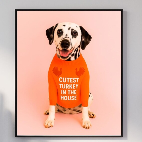 Cutest Turkey In The House Dalmatian Print Thanksgiving Dog Wall Art Lover Gift Fall