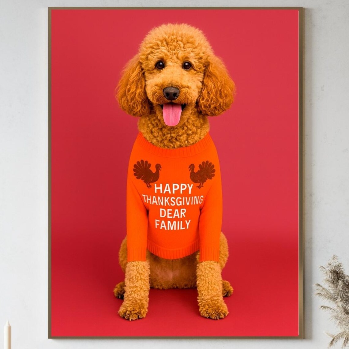 Funny Poodle Happy Thanksgiving Dear Family Sweater Photo Poster