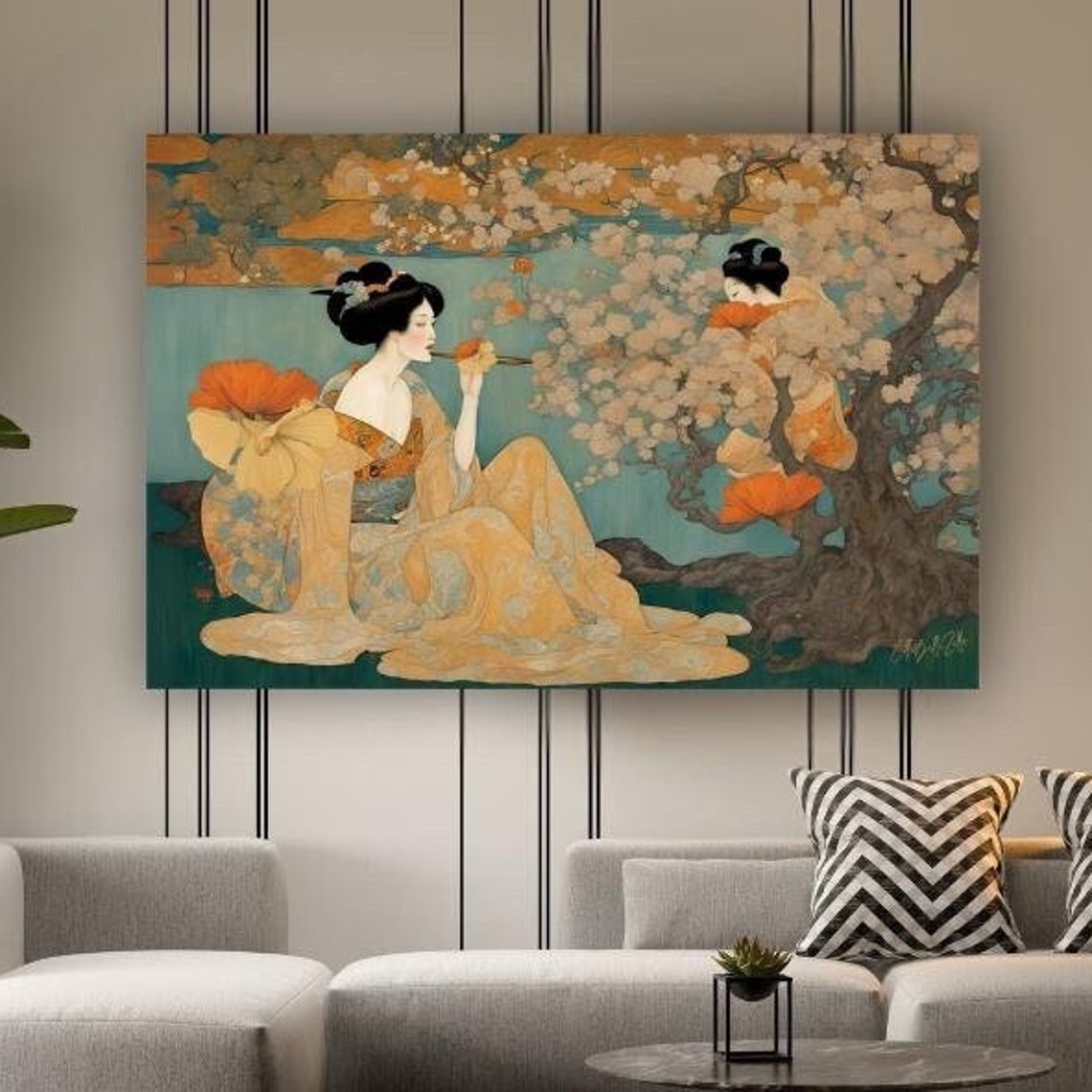Geisha Japanese French Art Nouveau Painting Les Japonaises 2 Vintage Large Gallery Fine Art Wall Art Artist Signed Print