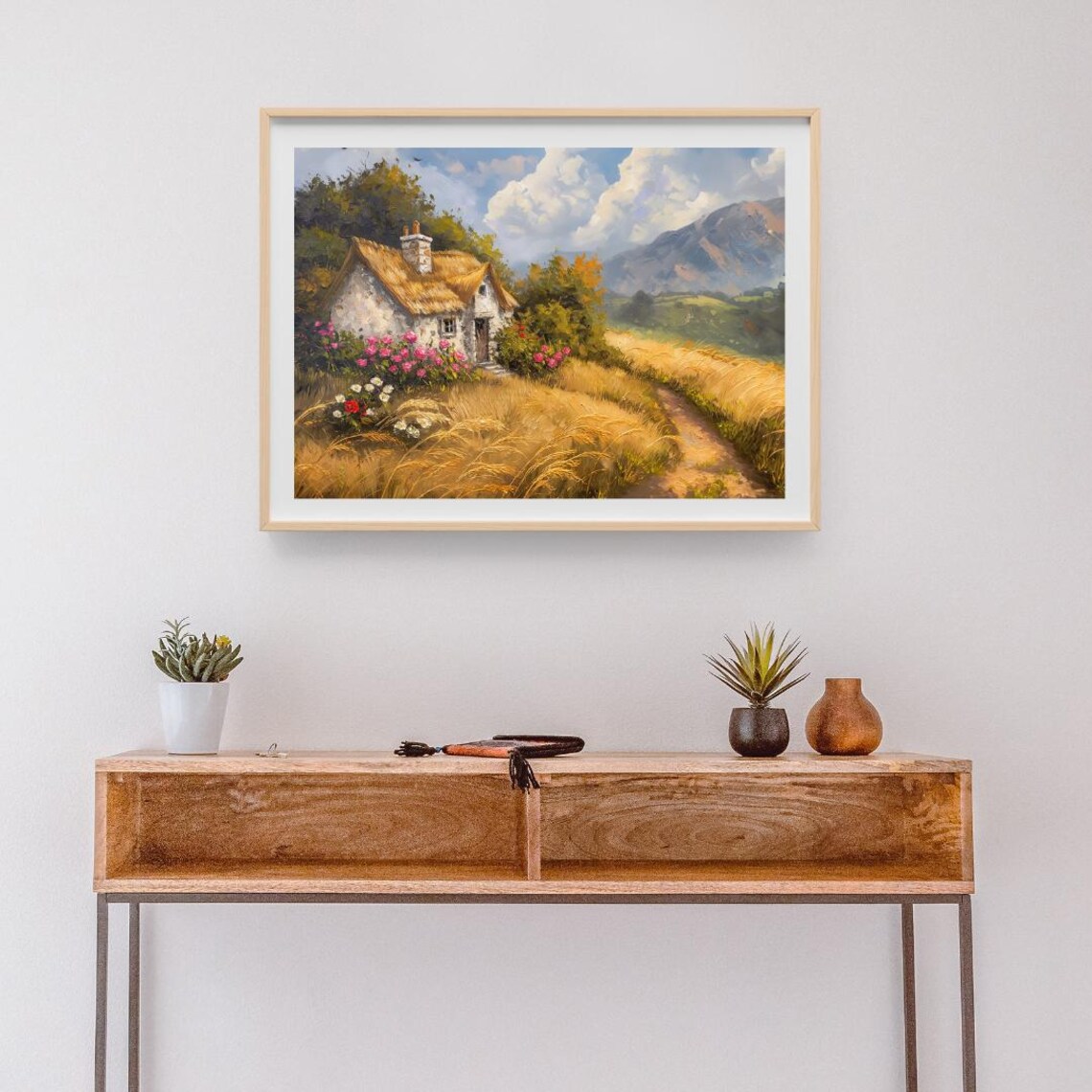 Mountain Cottage in Wheat Field, Rustic Landscape - Image 3