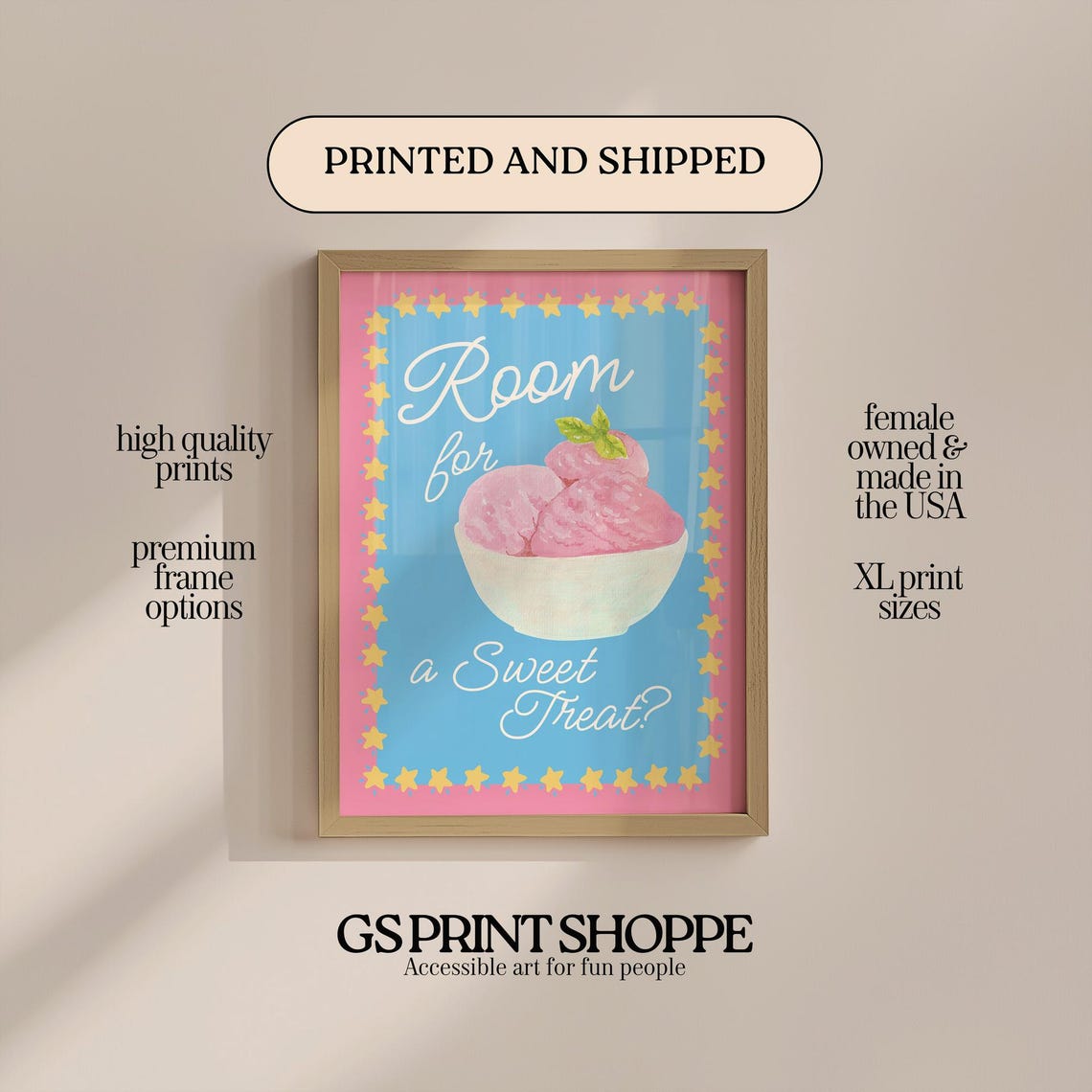 Room For A Sweet Treat Ice Cream Pink Blue Dessert Kitchen Poster