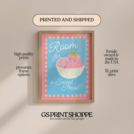 Room For A Sweet Treat Ice Cream Pink Blue Dessert Kitchen Poster