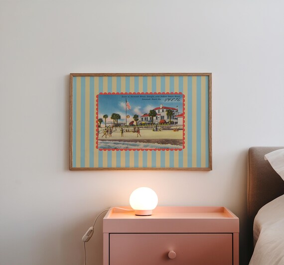 Savannah Beach Georgia Vintage Postcard Art DeSota Hotel Coastal Poster