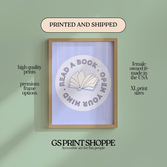 Read A Book Open Your Mind Retro Badge Quote Art Print Book Lover Gift