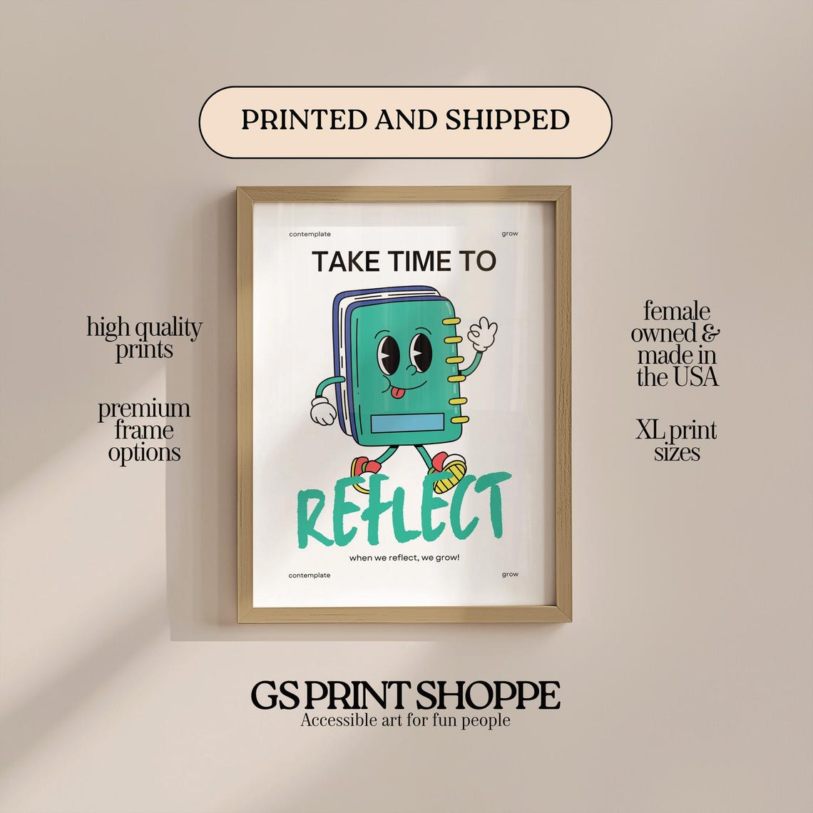 Take Time To Reflect Retro Notebook Mascot Motivational Poster