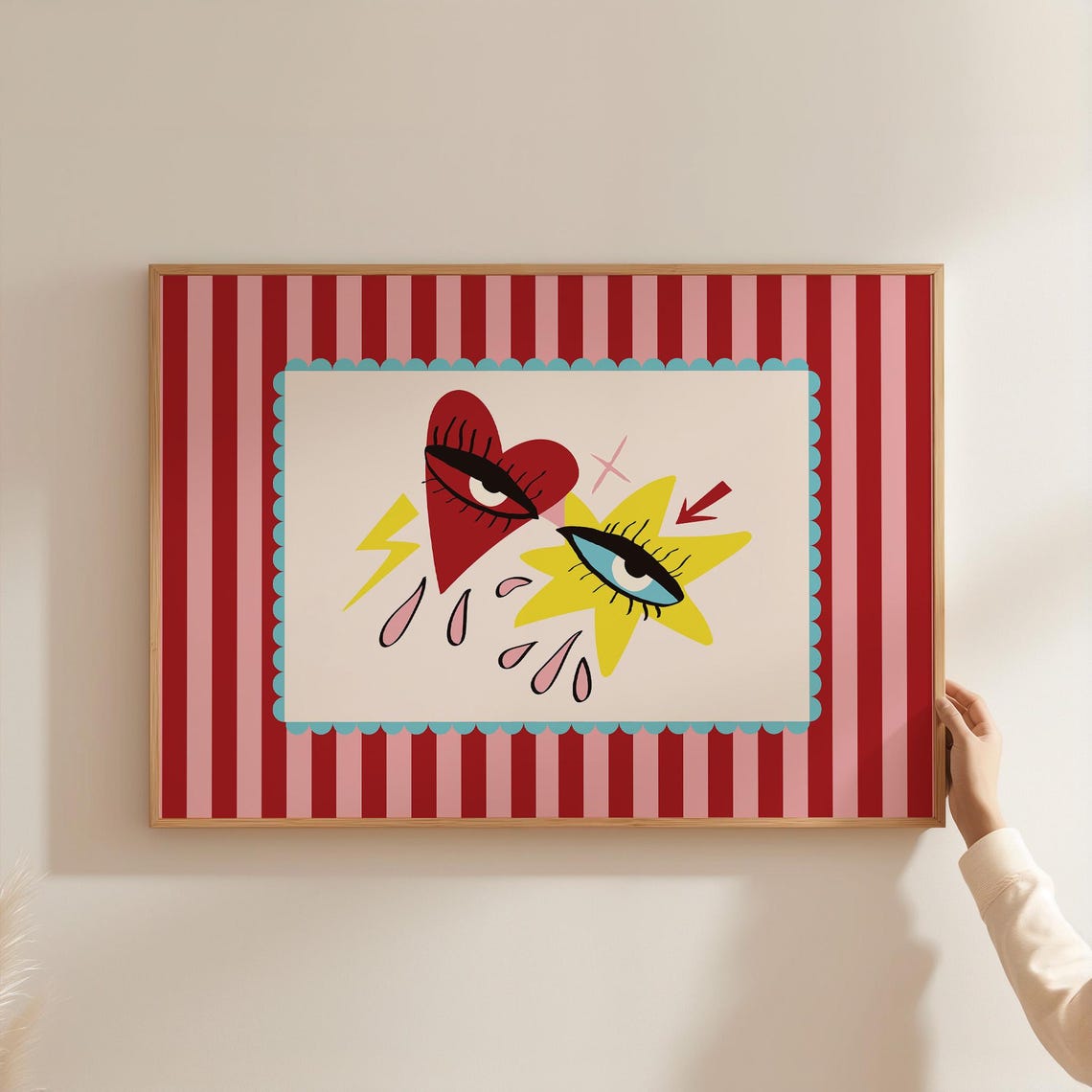 Pop Art Heart Eye Starburst Maximalist Red Striped Fun Poster - Image 2