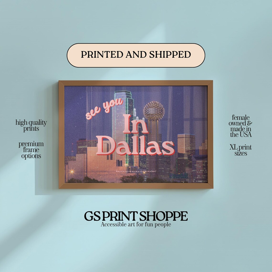 Retro See You In Dallas Texas Night Skyline Travel Wall Poster