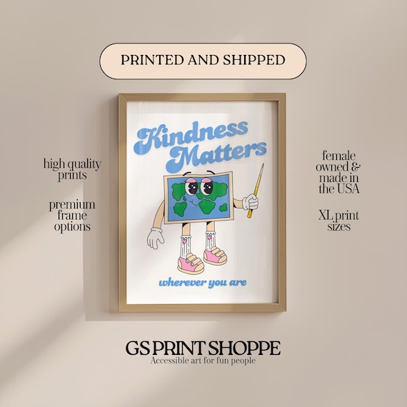 Kindness Matters White Blue Retro Cartoon Earth Inspirational Poster