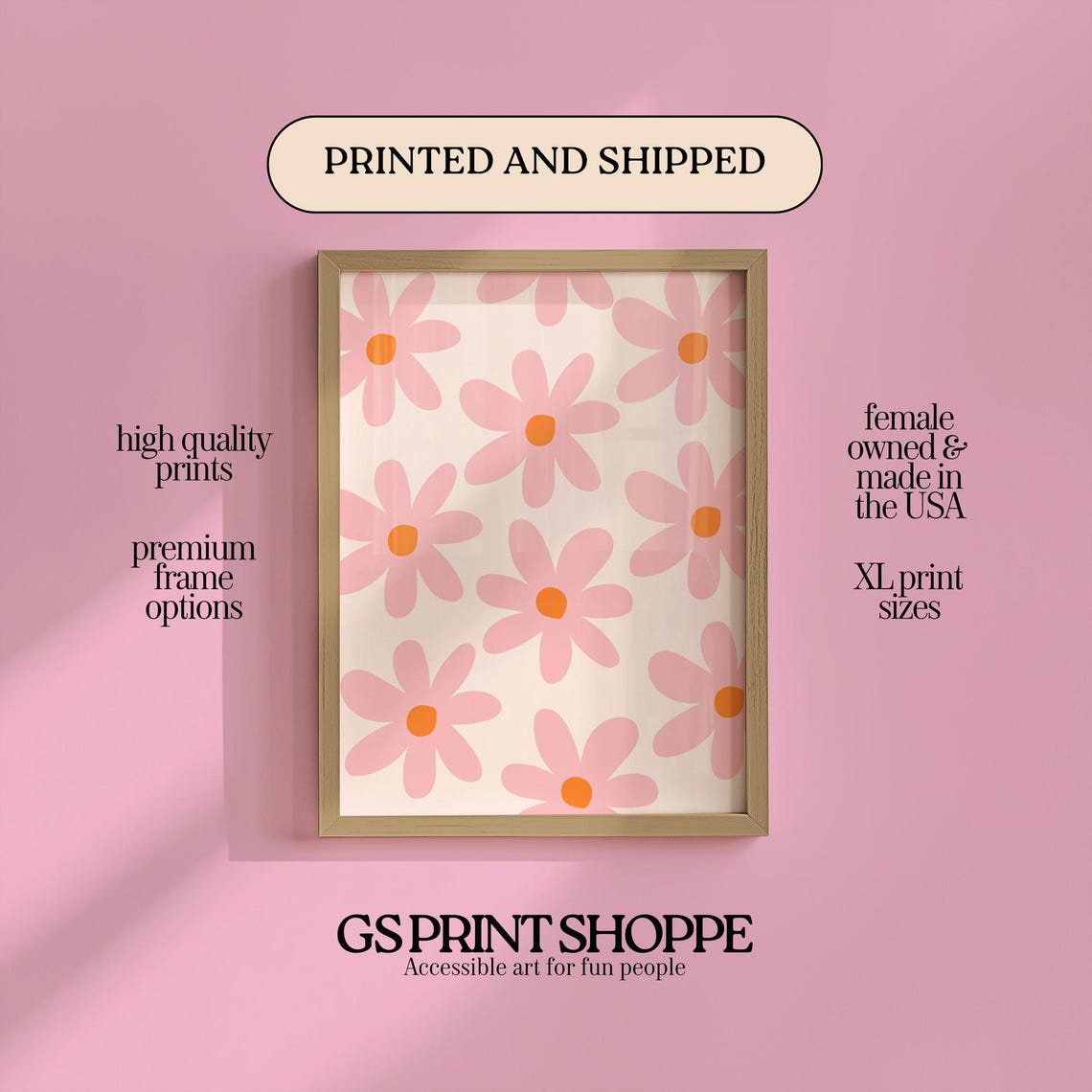 Playful Pink Daisy Flower Pattern Retro Botanical Wall Poster
