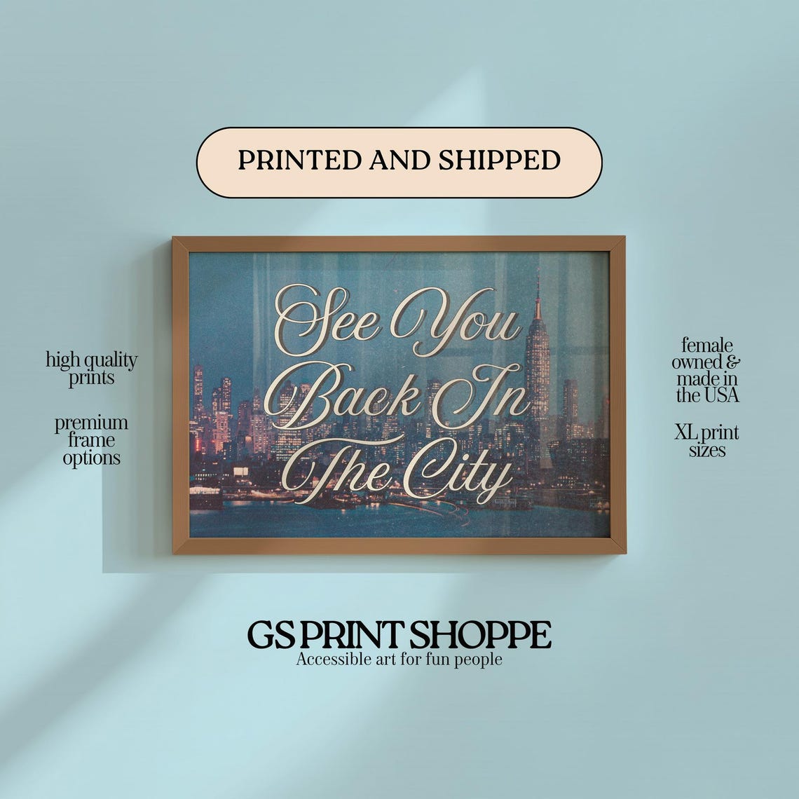 See You Back in the City Retro Script NYC Skyline Night Poster