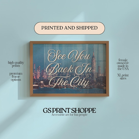 See You Back in the City Retro Script NYC Skyline Night Poster