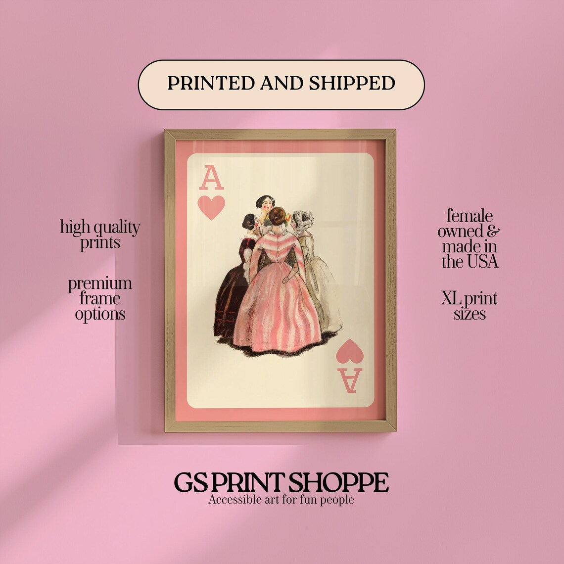 Vintage Ace of Hearts Playing Card Victorian Ladies Gossiping Romantic Art Poster