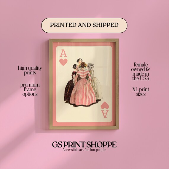 Vintage Ace of Hearts Playing Card Victorian Ladies Gossiping Romantic Art Poster