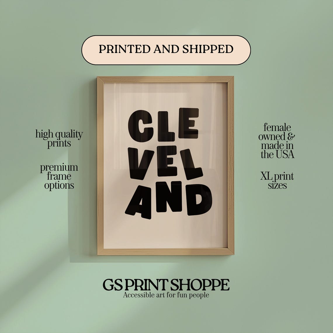 Cleveland Ohio Chunky Retro Typography Bold City Name Wall Poster