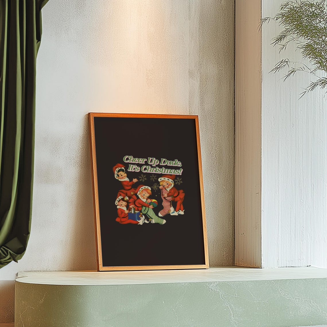 Cheer Up Dude Its Christmas Vintage Retro Elves Holiday Poster - Image 2