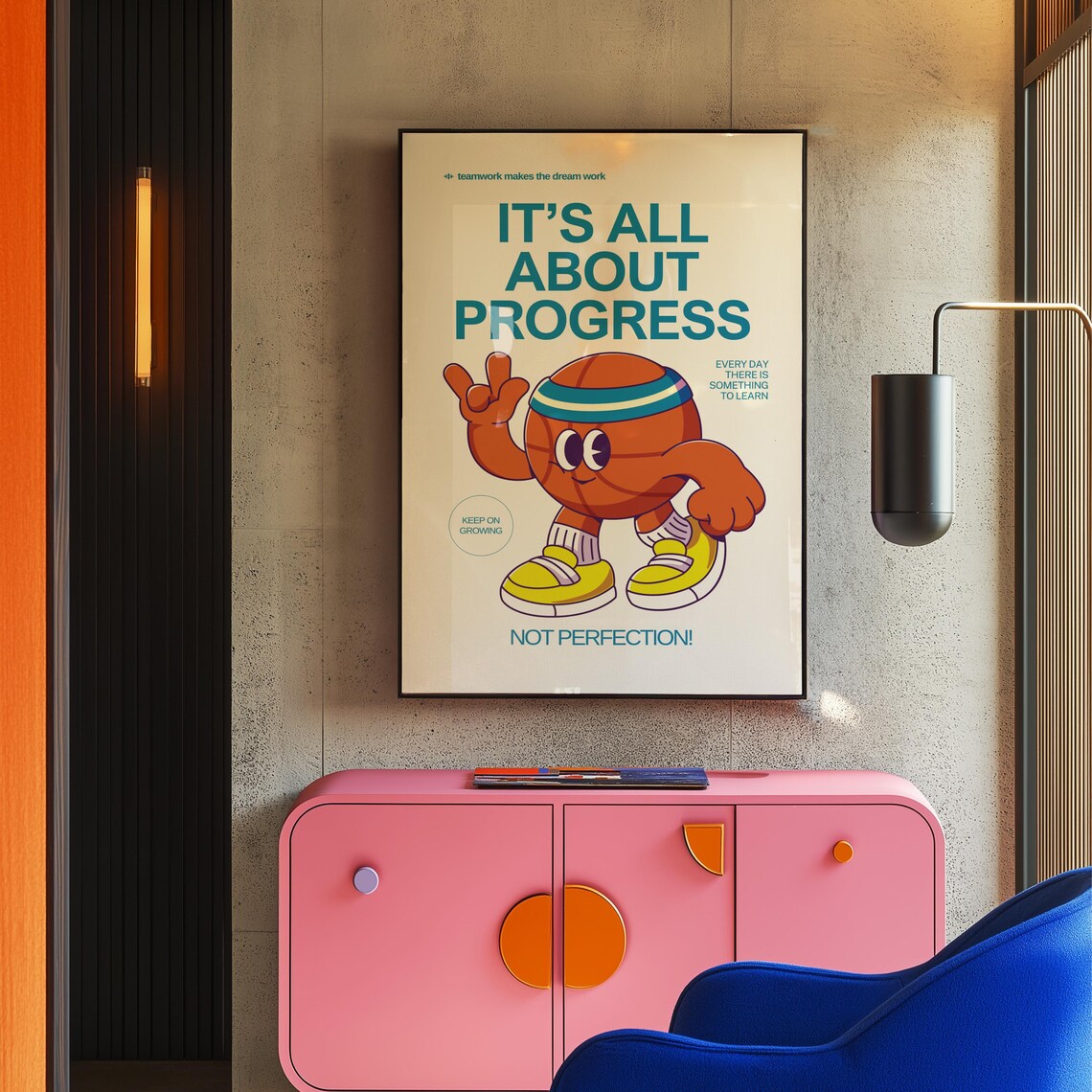 Retro Basketball Sports Poster, Classroom Teamwork Decor