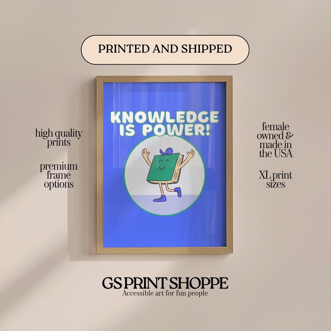 Blue Retro Classroom Knowledge Is Power Cartoon Book Mascot Poster