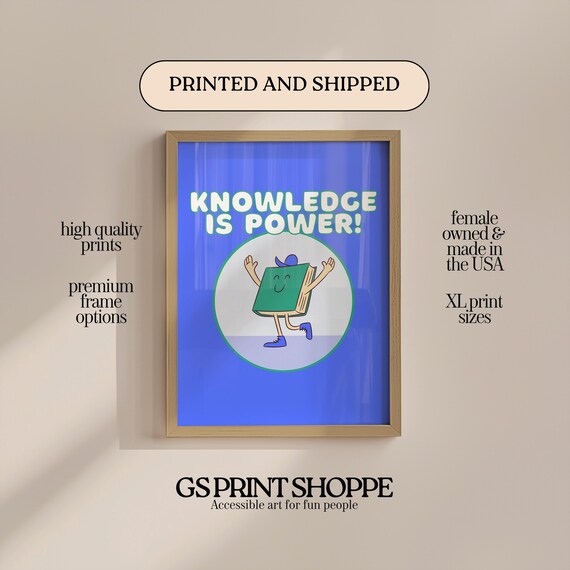 Blue Retro Classroom Knowledge Is Power Cartoon Book Mascot Poster