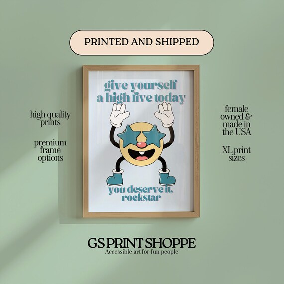 Give Yourself a High Five Today Motivational Blue Smiley Face Poster
