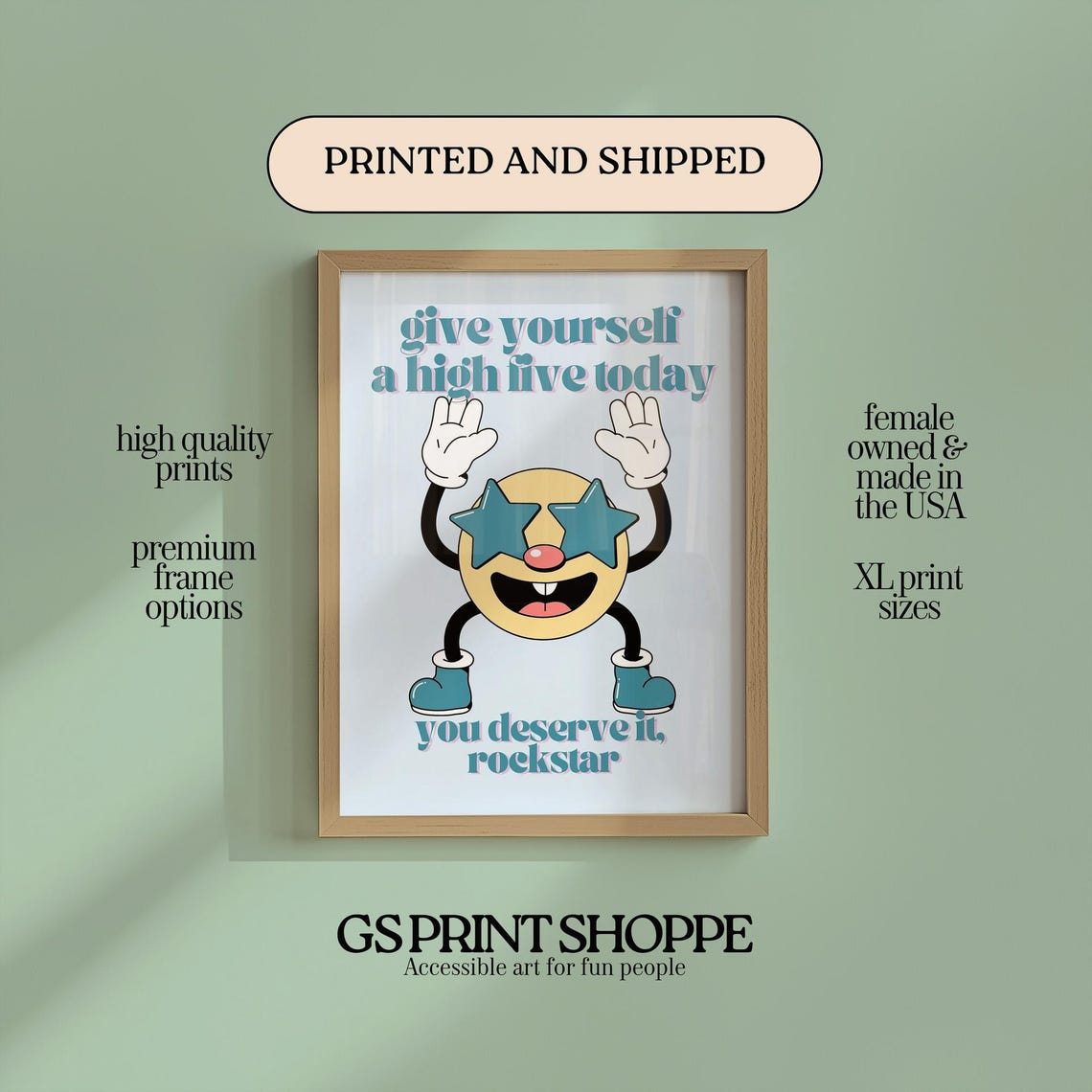 Give Yourself a High Five Today Motivational Blue Smiley Face Poster