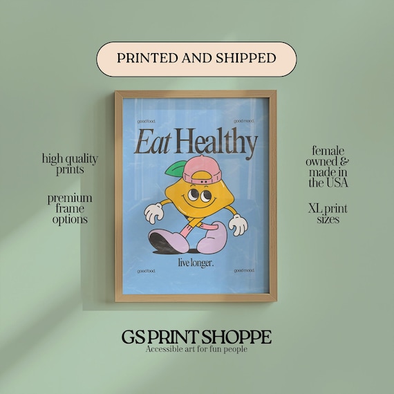 Eat Healthy Live Longer Citrus Retro Motivational Quote Art Poster