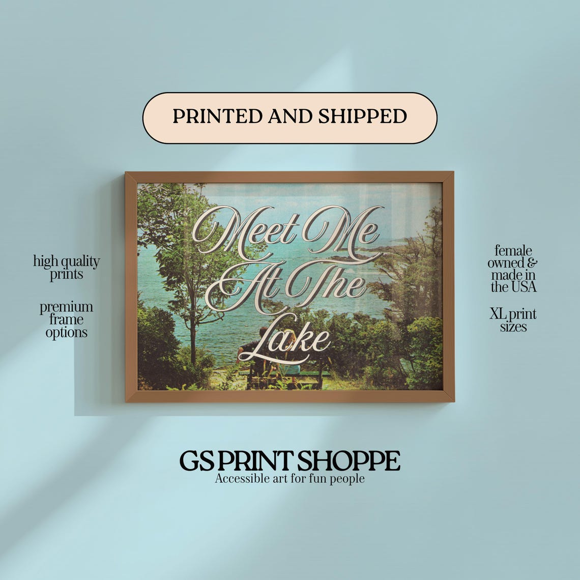Meet Me At The Lake Script Typography Vintage Lake View Poster