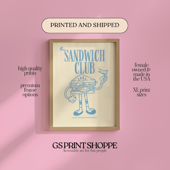The Sandwich Club Retro Cartoon Mascot Kitchen Diner Bar Poster
