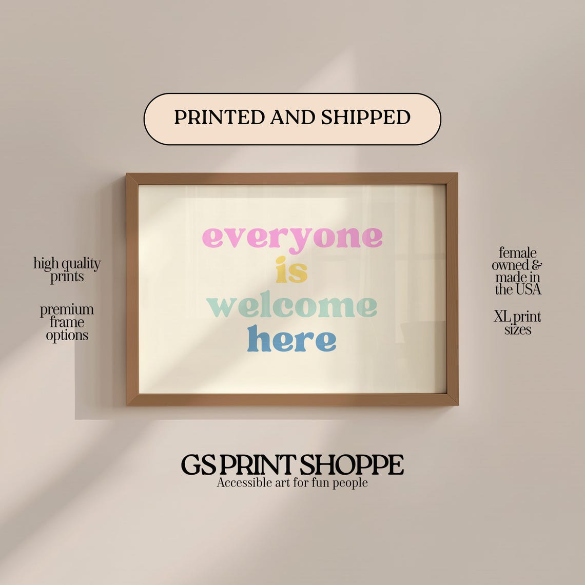 Everyone Is Welcome Here Rainbow Pastel Typography Quote Wall Art