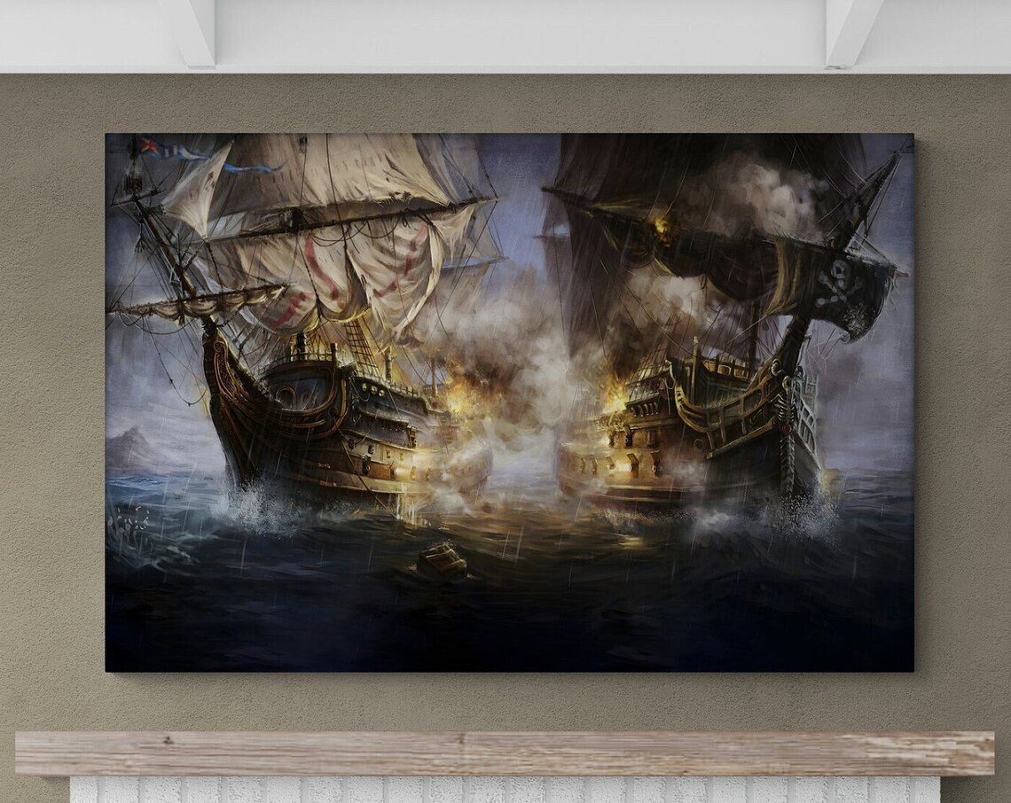 Battle Ship Pirate Ship Sailing Boat War Ship Art Print - Image 3
