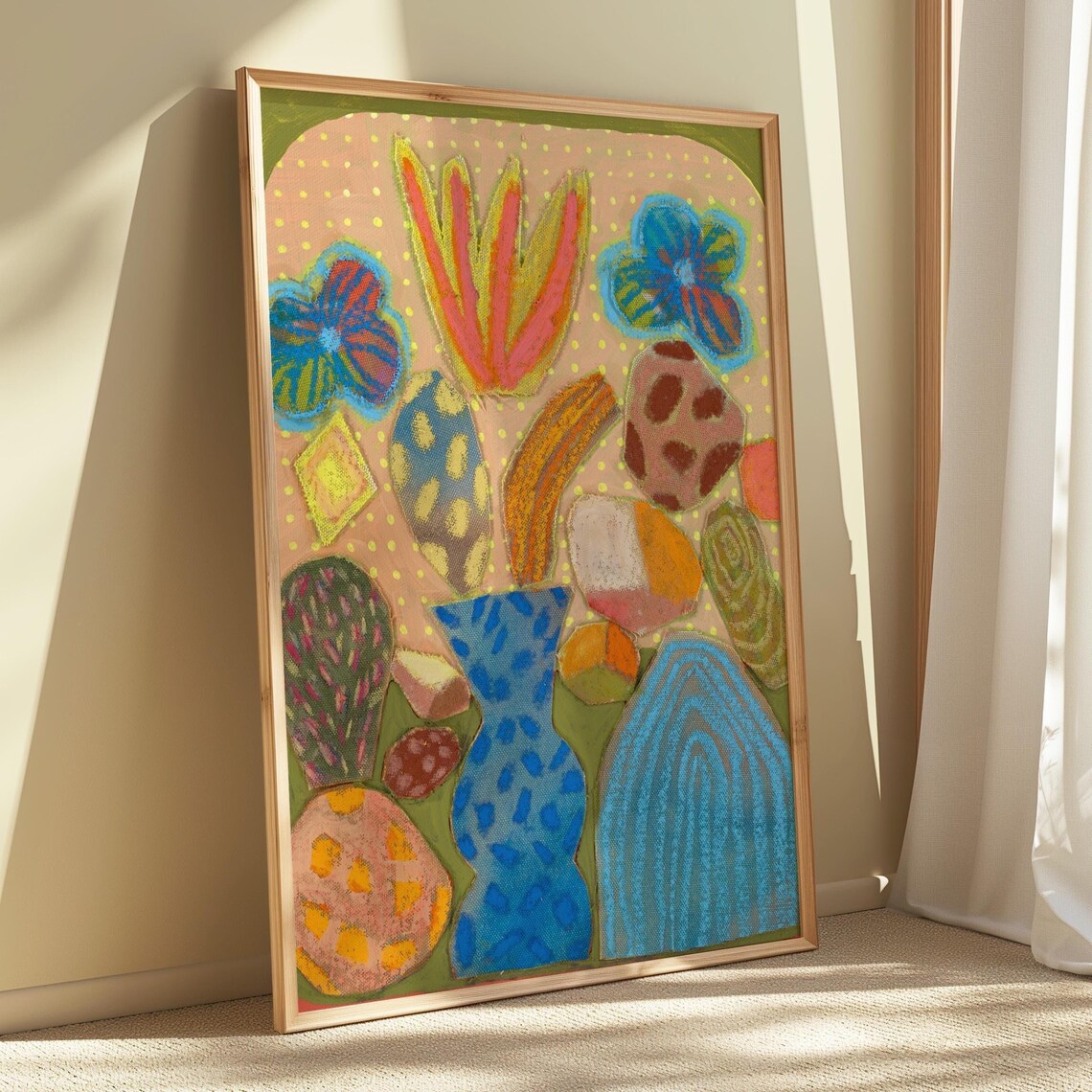 Prickly Pear Cactus Art Print, Mid-Century Modern Southwestern Decor