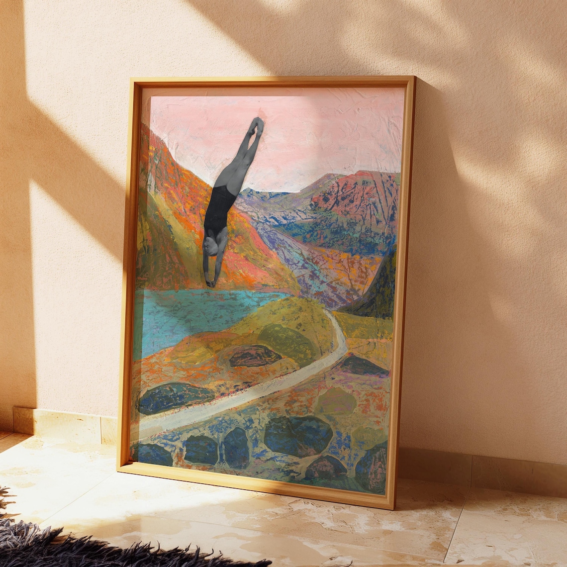 Swimming Diver Art Print, Midcentury Modern Landscape