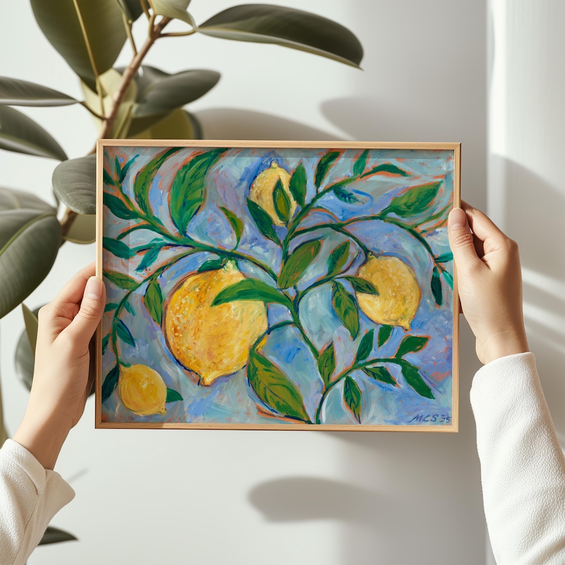 Fresh Lemons On Branch Oil Painting Yellow Citrus Kitchen Wall Art