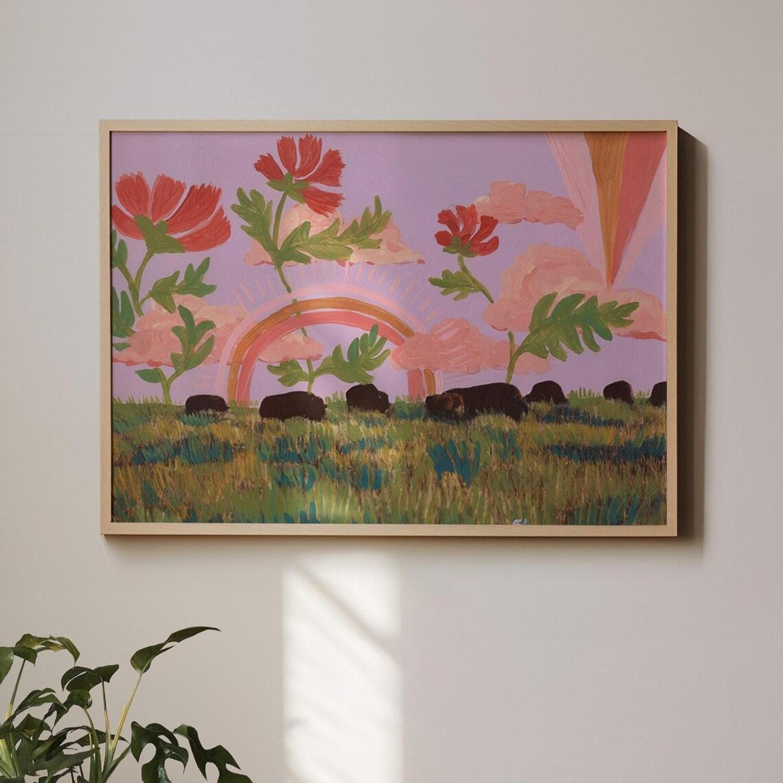 Buffalo Poppy Abstract Western Landscape Art Print