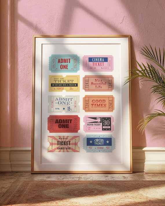 Vintage Admit One Ticket Collage Colorful Cinema Retro Poster
