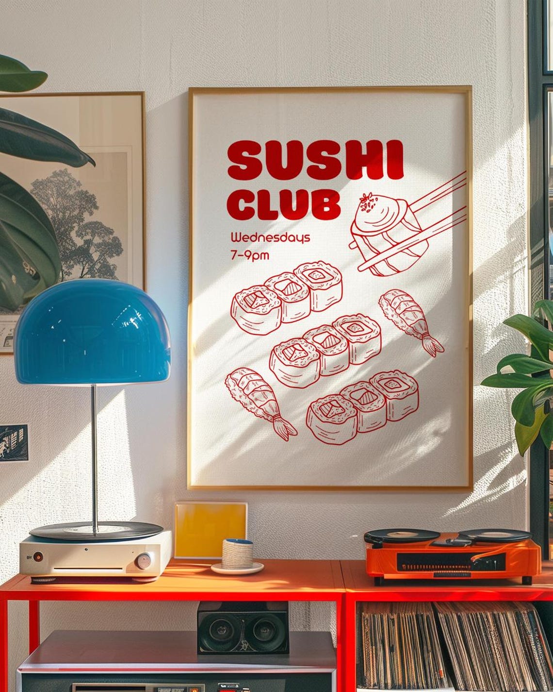 Sushi Club Wednesdays Red Sushi Rolls Dining Kitchen Art Poster - Image 4